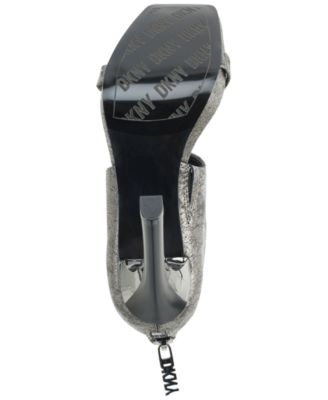 DKNY Womens Gray Patterned Logo Zip Ankle Cuff Metallic Padded Dava Square Toe Block Heel Zip-Up Leather Dress Heeled M