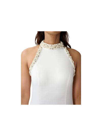 ADRIANNA PAPELL Womens White Embellished Zippered Lined Sleeveless Mock Neck Above The Knee Evening Fit + Flare Dress 6