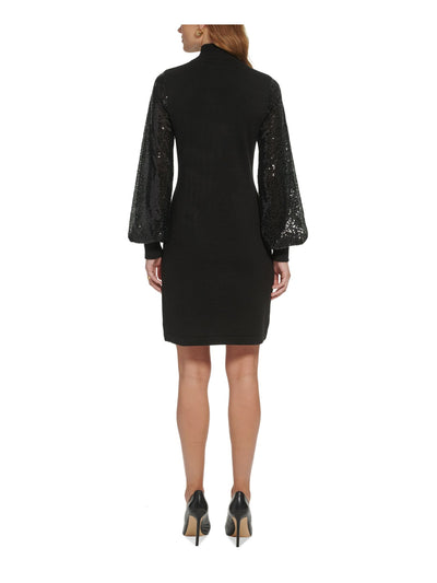 JESSICA HOWARD Womens Black Mock Neck Above The Knee Cocktail Sweater Dress M