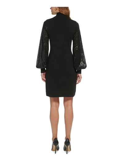 JESSICA HOWARD Womens Black Mock Neck Above The Knee Cocktail Sweater Dress S