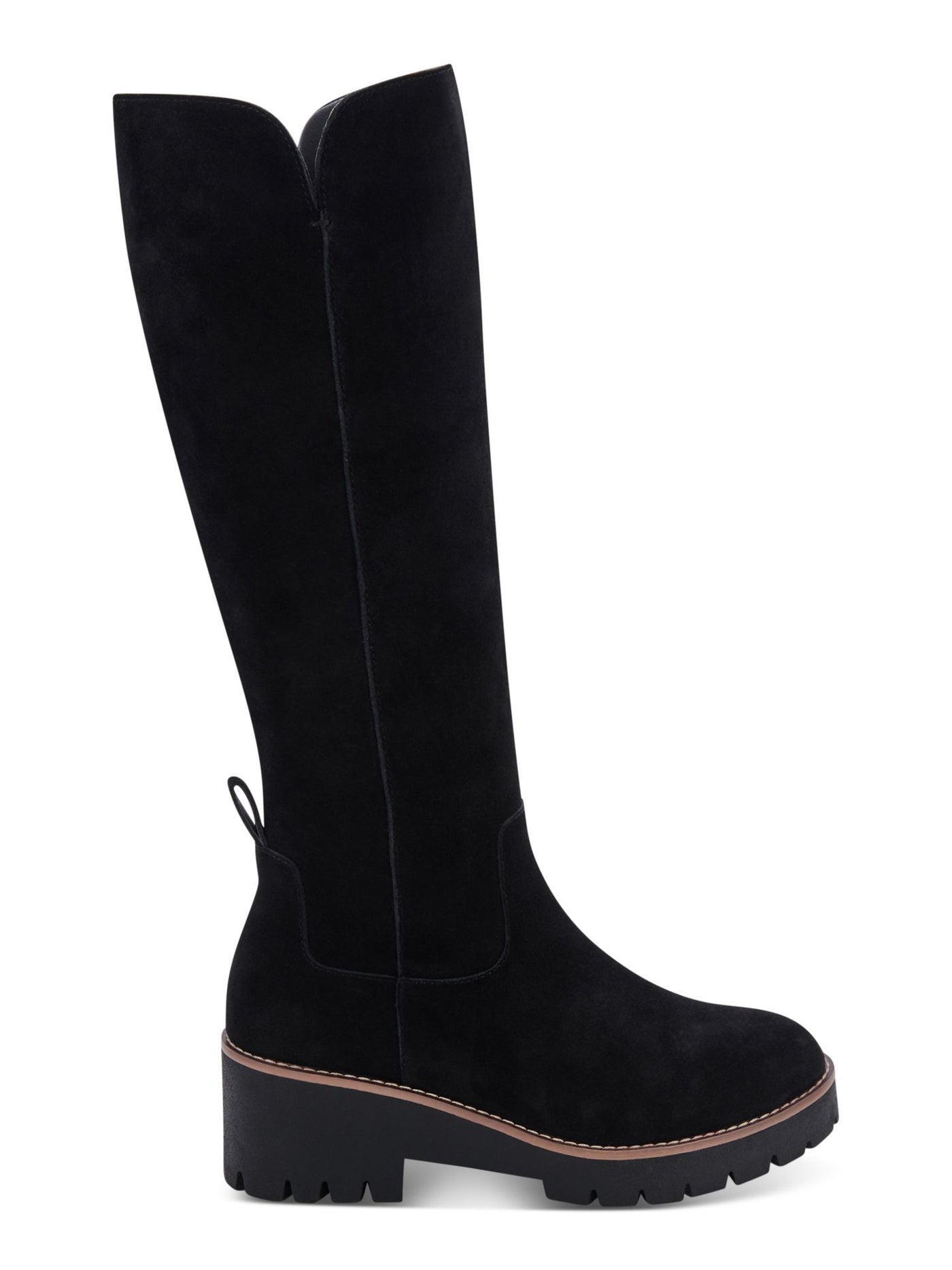 AQUA COLLEGE Womens Black Waterproof Slip Resistant Dash Round Toe Block Heel Zip-Up Suede Riding Boot 7.5 M