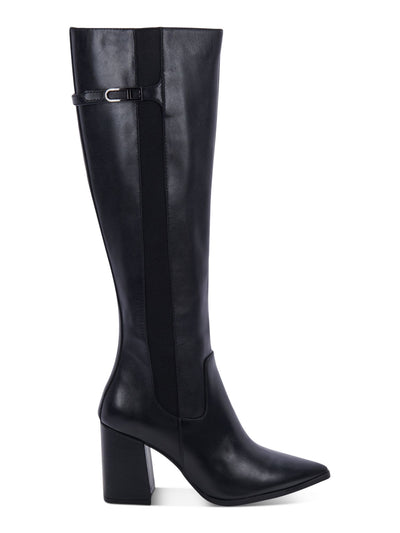 AQUA COLLEGE Womens Black Slip Resistant Water Resistant Ireland Pointed Toe Stacked Heel Zip-Up Heeled Boots 10 M