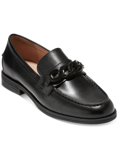 COLE HAAN Womens Black Chain Accent Arch Support Cushioned Stassi Round Toe Slip On Leather Dress Loafers Shoes 6 B