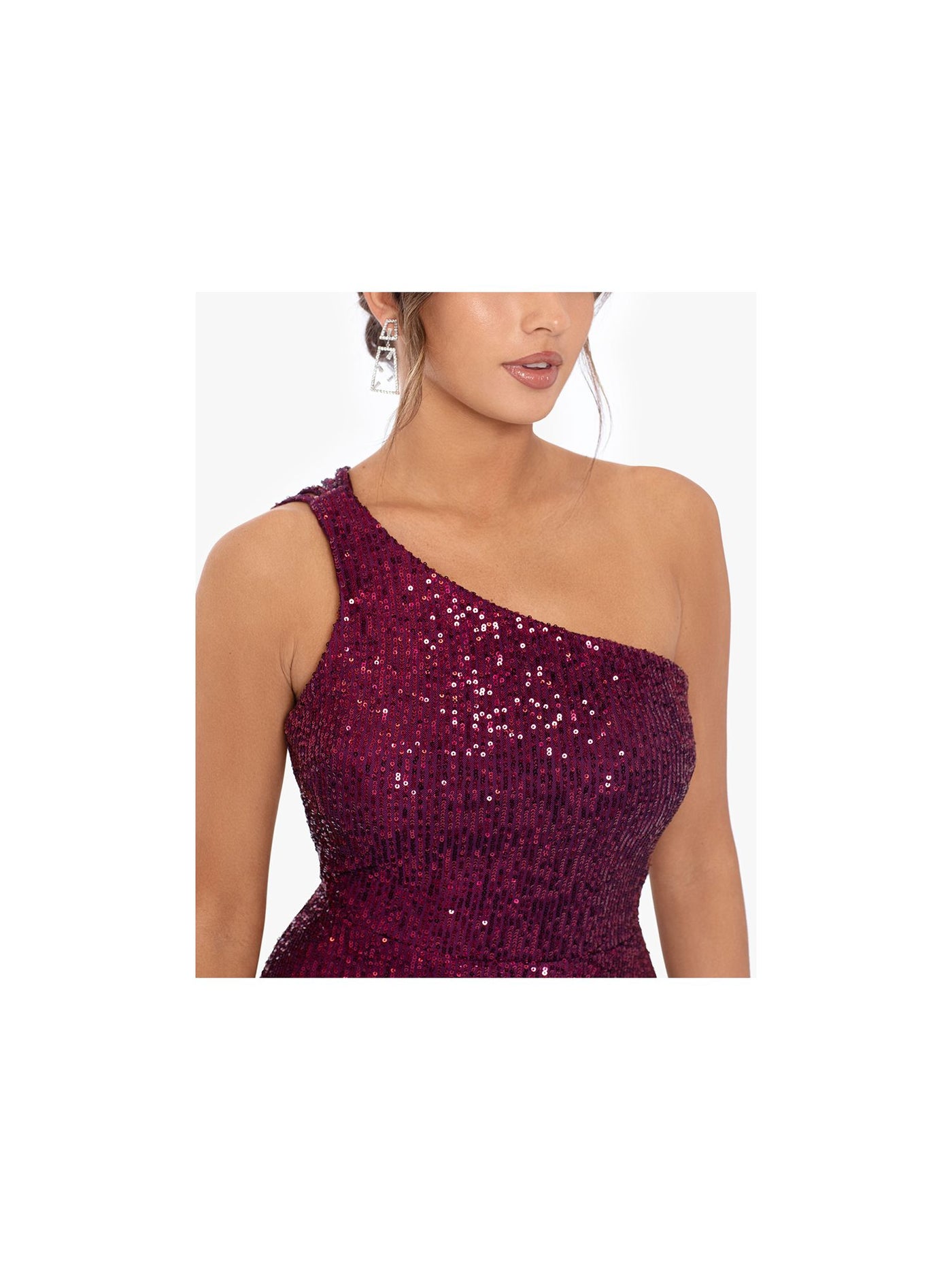 BLONDIE NITES Womens Purple Sequined Zippered Padded Slit Lined Lace Up Back Sleeveless Asymmetrical Neckline Full-Length Formal Gown Dress Juniors 11