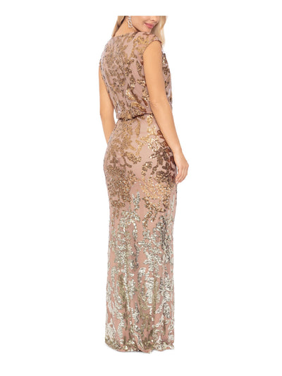 XSCAPE Womens Gold Sequined Zippered Lined Cap Sleeve Crew Neck Full-Length Evening Gown Dress 6