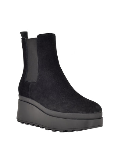 CALVIN KLEIN JEANS Womens Black 1-1/2" Platform Padded Treaded Goring Nevia Round Toe Wedge Chelsea Boot 8.5 M