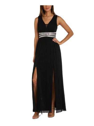 R&M RICHARDS Womens Black Embellished Zippered Front Slits Lined Sleeveless V Neck Full-Length Formal Gown Dress 6