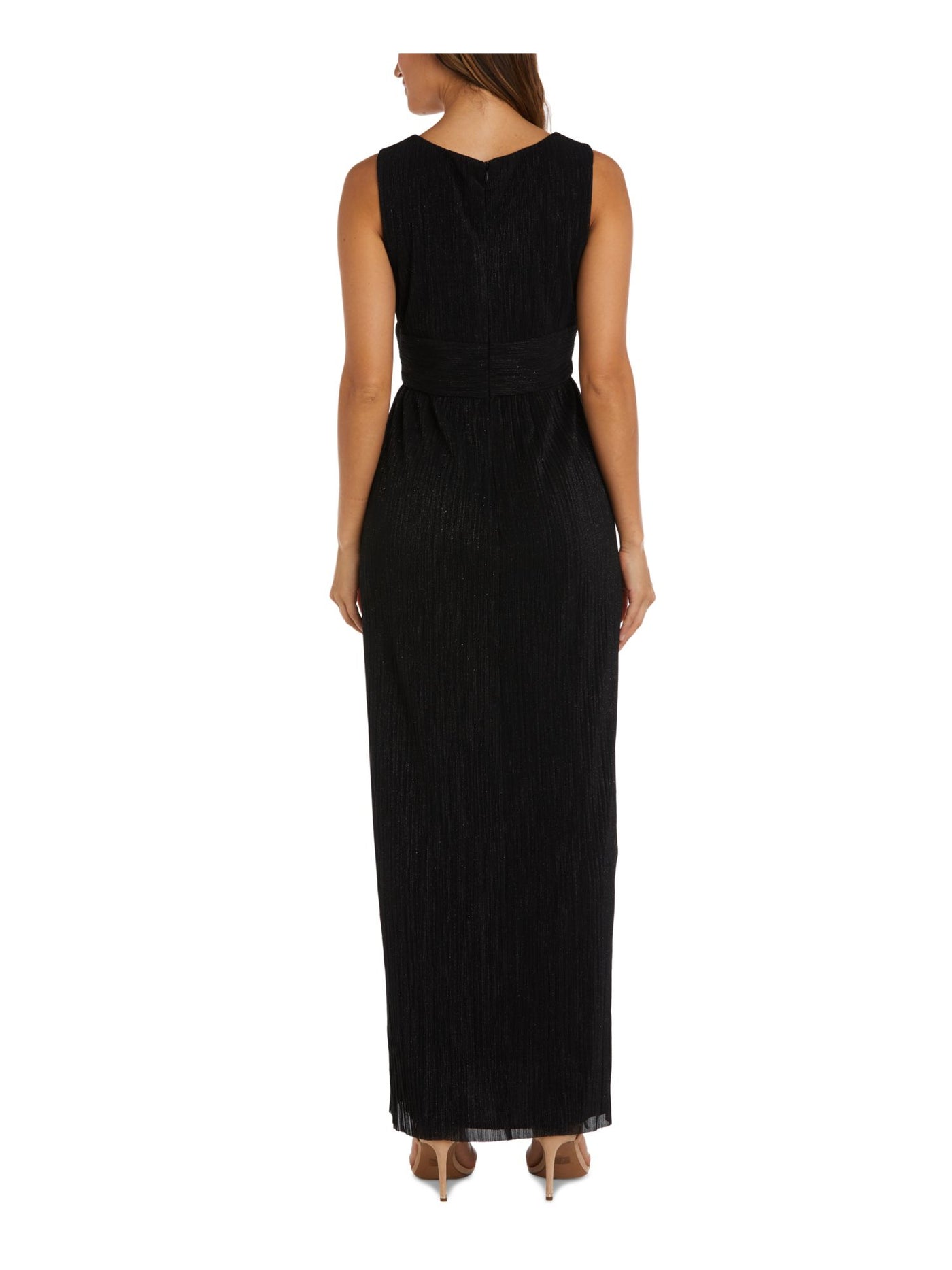 R&M RICHARDS Womens Black Embellished Zippered Front Slits Lined Sleeveless V Neck Full-Length Formal Gown Dress 6