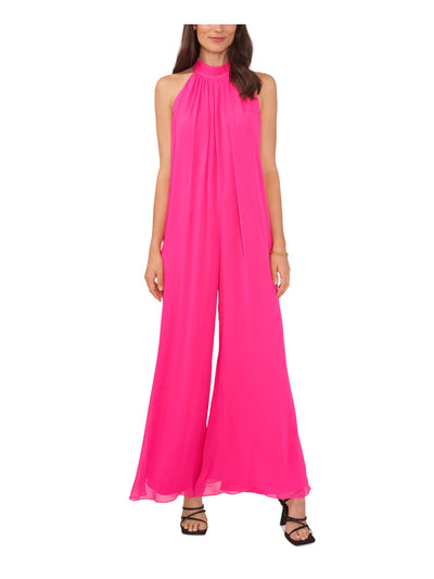 VINCE CAMUTO Womens Pink Zippered Tie Lined Sheer Sleeveless Halter Evening Wide Leg Jumpsuit XXS