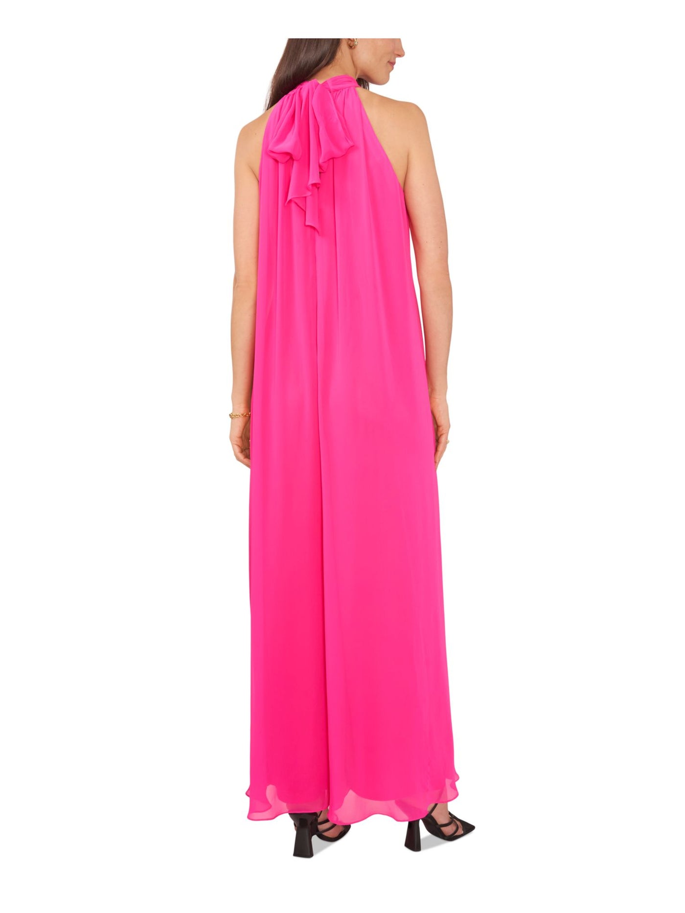 VINCE CAMUTO Womens Pink Zippered Tie Lined Sheer Sleeveless Halter Evening Wide Leg Jumpsuit M