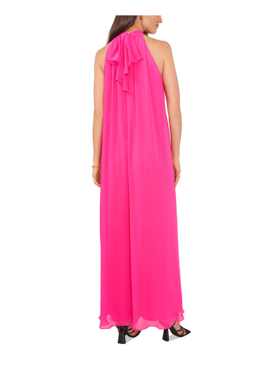 VINCE CAMUTO Womens Pink Zippered Tie Lined Sheer Sleeveless Halter Evening Wide Leg Jumpsuit M