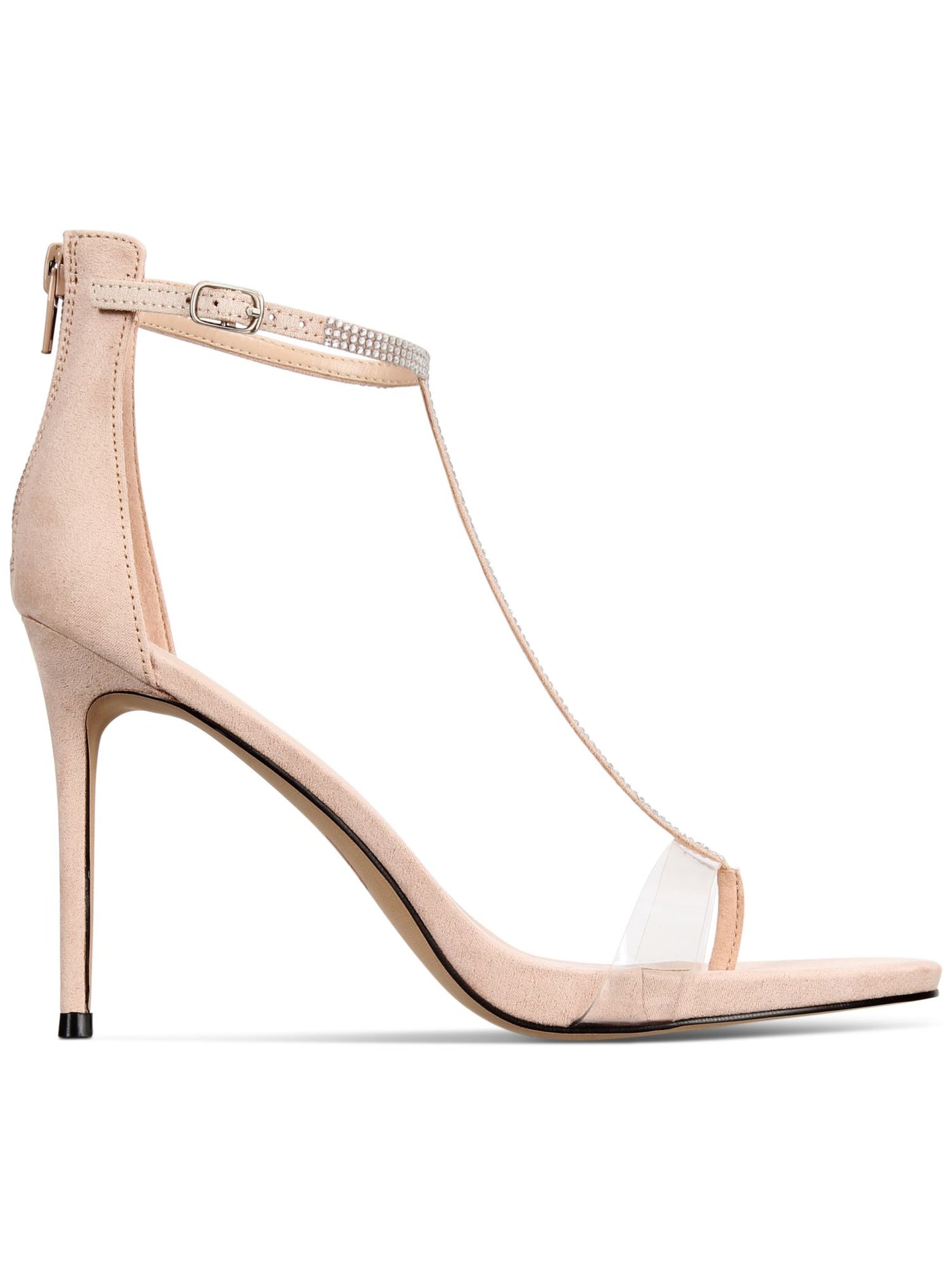AAJ BY AMINAH Womens Beige Mixed Media Buckled Ankle Strap Rhinestone Embellished Aniya Open Toe Stiletto Zip-Up Dress Heeled Sandal 10 M