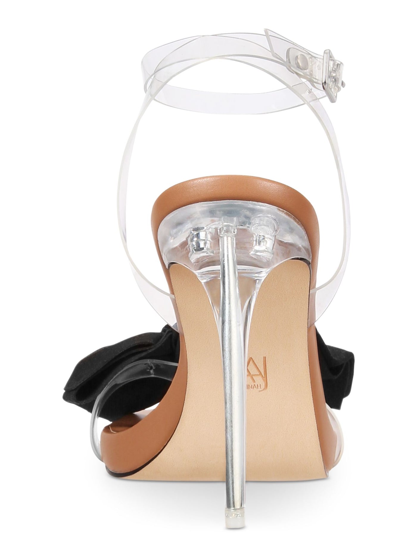 AAJ BY AMINAH Womens Clear Clear Cushioned Bow Accent Ankle Strap Aminah Almond Toe Stiletto Buckle Dress Heeled Sandal 9.5 M