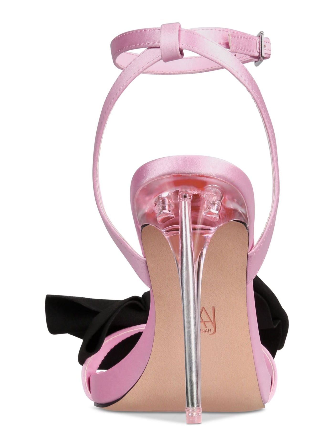 AAJ BY AMINAH Womens Pink Cushioned Bow Accent Ankle Strap Yahira Almond Toe Stiletto Buckle Dress Heeled Sandal 7.5 M