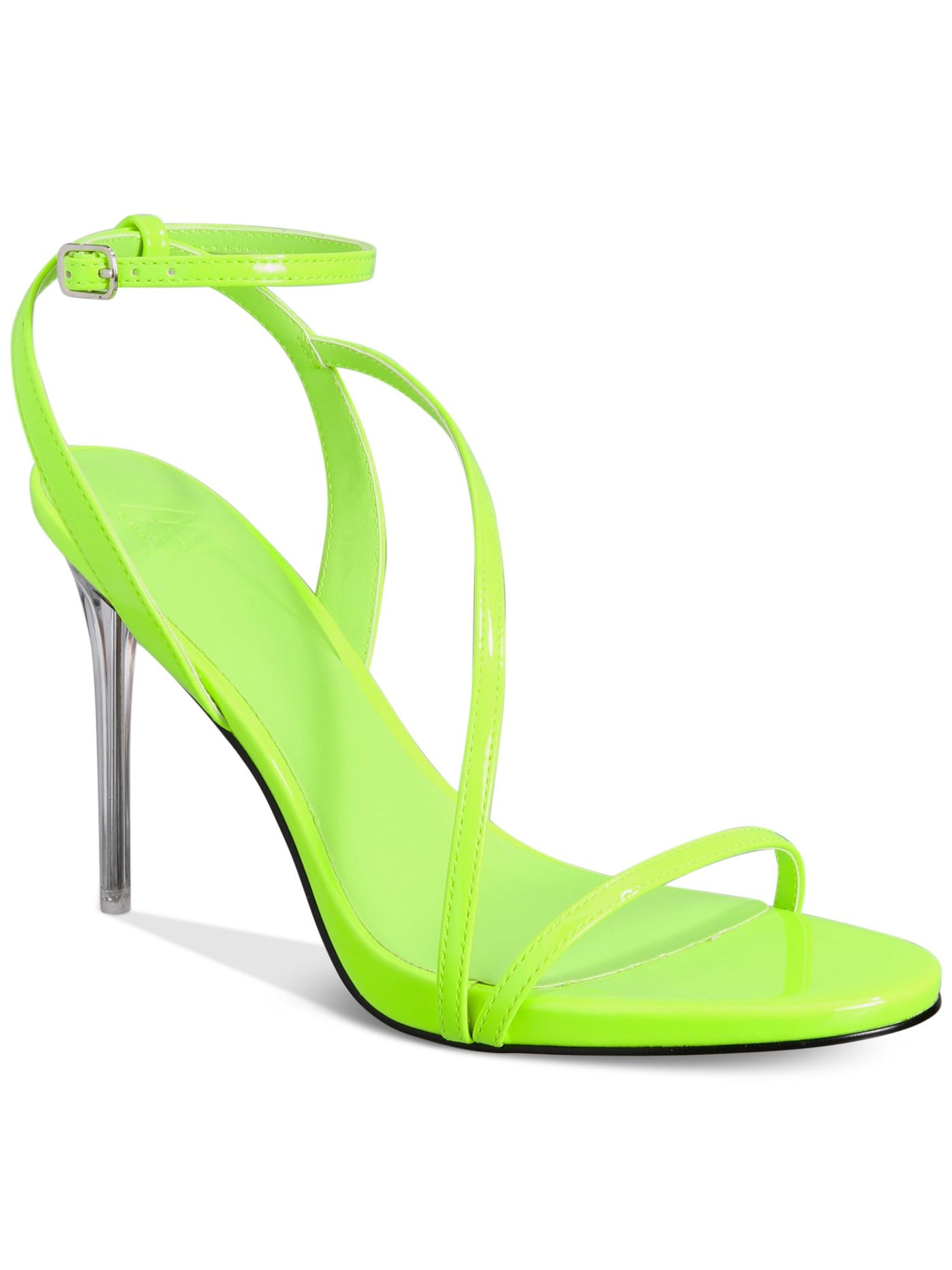 AAJ BY AMINAH Womens Green Asymmetrical Strap Ankle Strap Padded Zayn Almond Toe Stiletto Buckle Dress Heeled Sandal 6.5 M