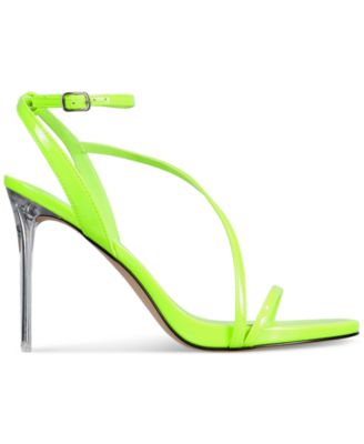 AAJ BY AMINAH Womens Green Asymmetrical Strap Ankle Strap Padded Zayn Almond Toe Stiletto Buckle Dress Heeled M