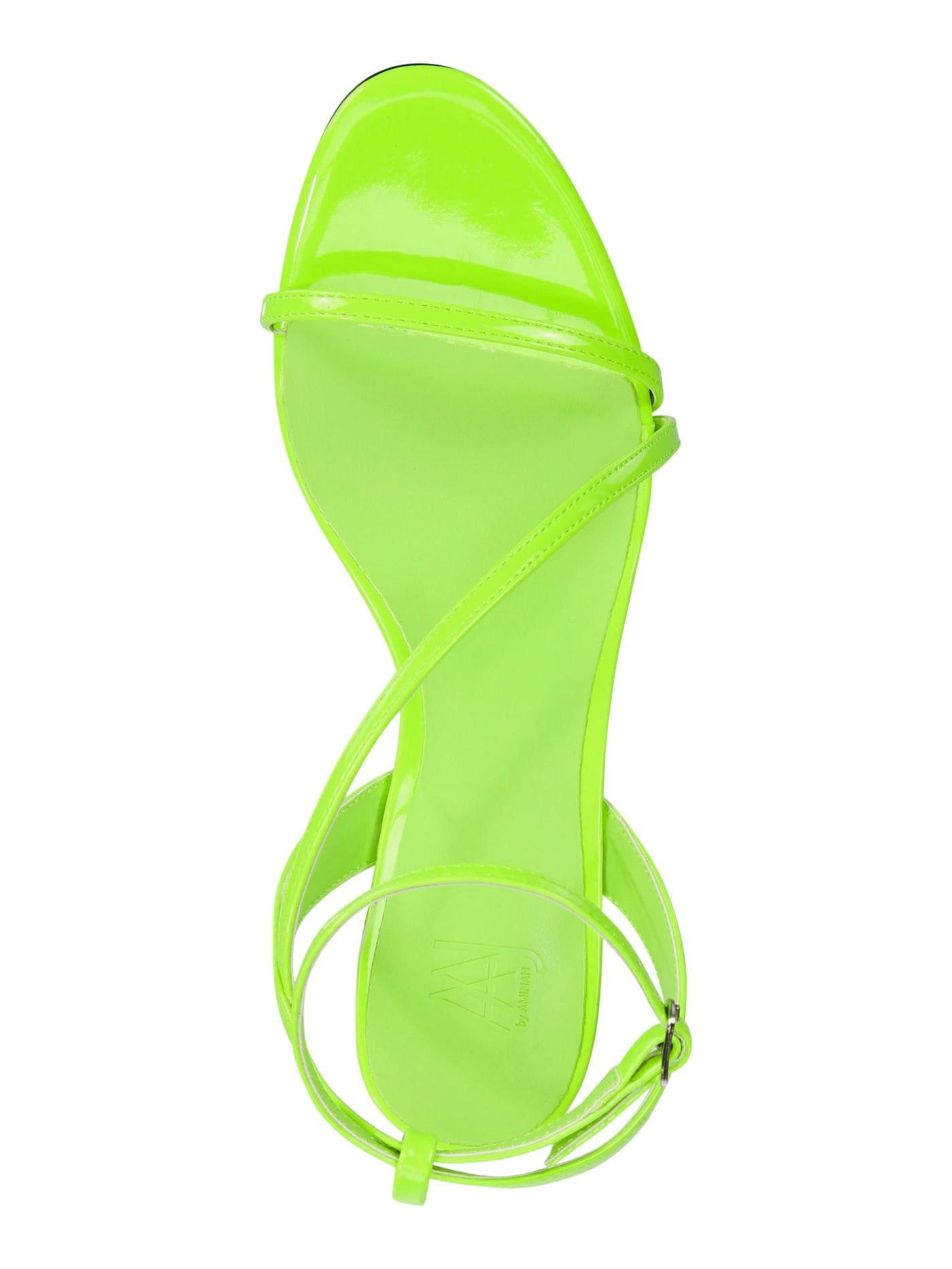 AAJ BY AMINAH Womens Green Asymmetrical Strap Ankle Strap Padded Zayn Almond Toe Stiletto Buckle Dress Heeled Sandal 6.5 M