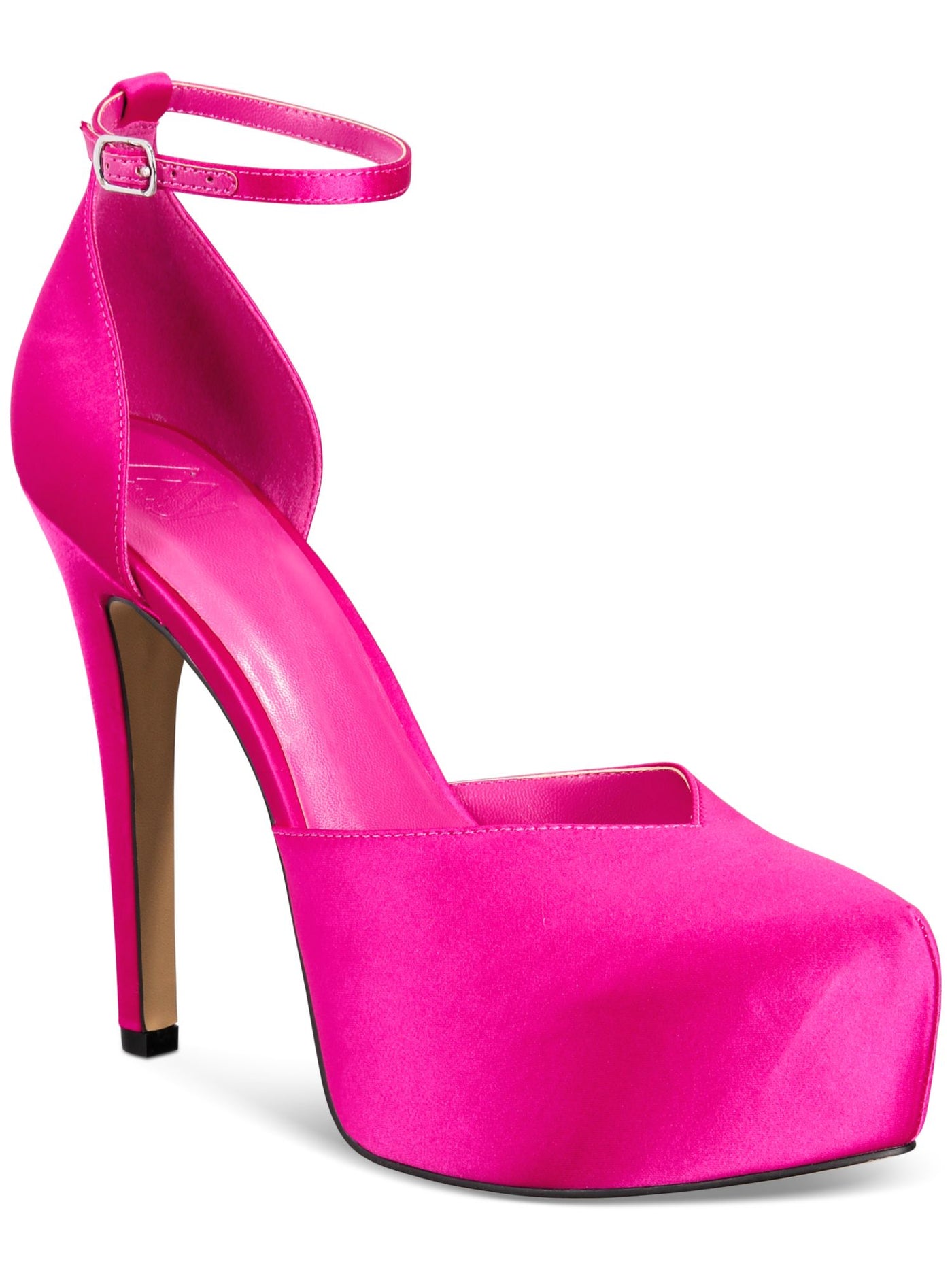 AAJ BY AMINAH Womens Pink 1-1/2" Platform Ankle Strap Padded Satiya Pointy Toe Stiletto Buckle Pumps Shoes 8.5 M