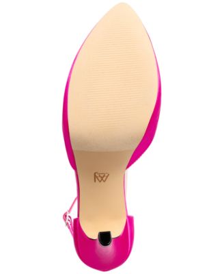 AAJ BY AMINAH Womens Pink 1-1/2" Platform Ankle Strap Padded Satiya Pointy Toe Stiletto Buckle Pumps Shoes M