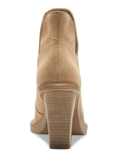 JESSICA SIMPSON Womens Beige Leeshi Pointed Toe Stacked Heel Slip On Leather Western Boot 7.5 M