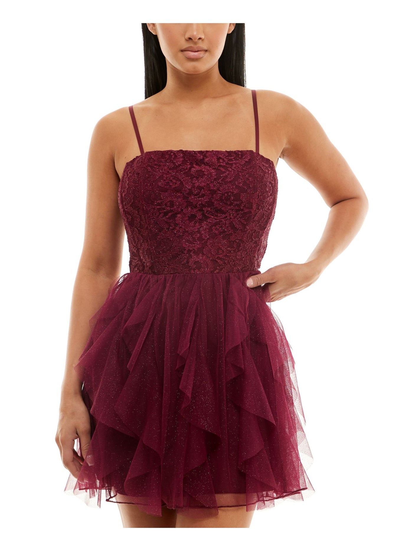 Speechless Womens Juniors Lace Mesh Cocktail and Party Dress