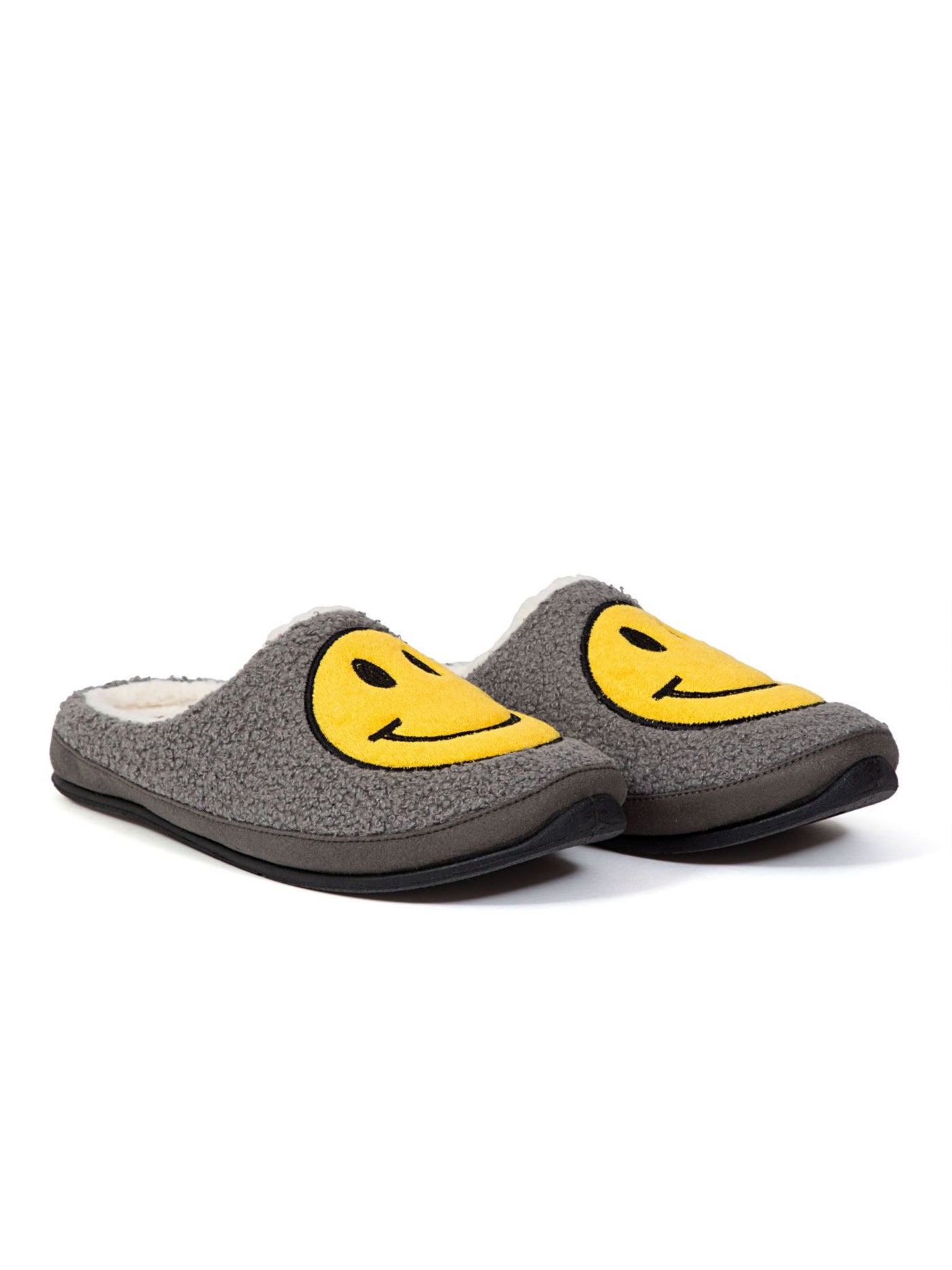 DEER STAGS Mens Gray Smiley Face Cushioned Slipperooz Round 