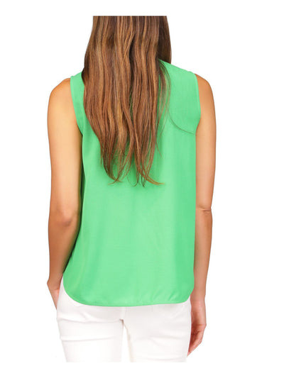 MICHAEL MICHAEL KORS Womens Green Textured Chain Detail Vented Hi-lo Hem Sleeveless Surplice Neckline Faux Wrap Top XS