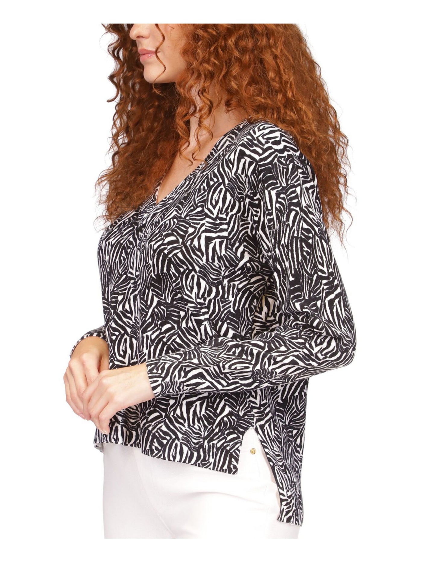 MICHAEL MICHAEL KORS Womens White Long Sleeve V Neck Sweater XL