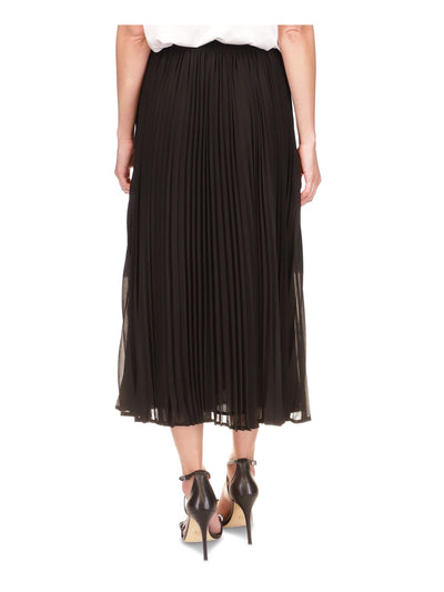 MICHAEL MICHAEL KORS Womens Black Lined Elastic Waist Pull-on Midi Wear To Work Pleated Skirt L