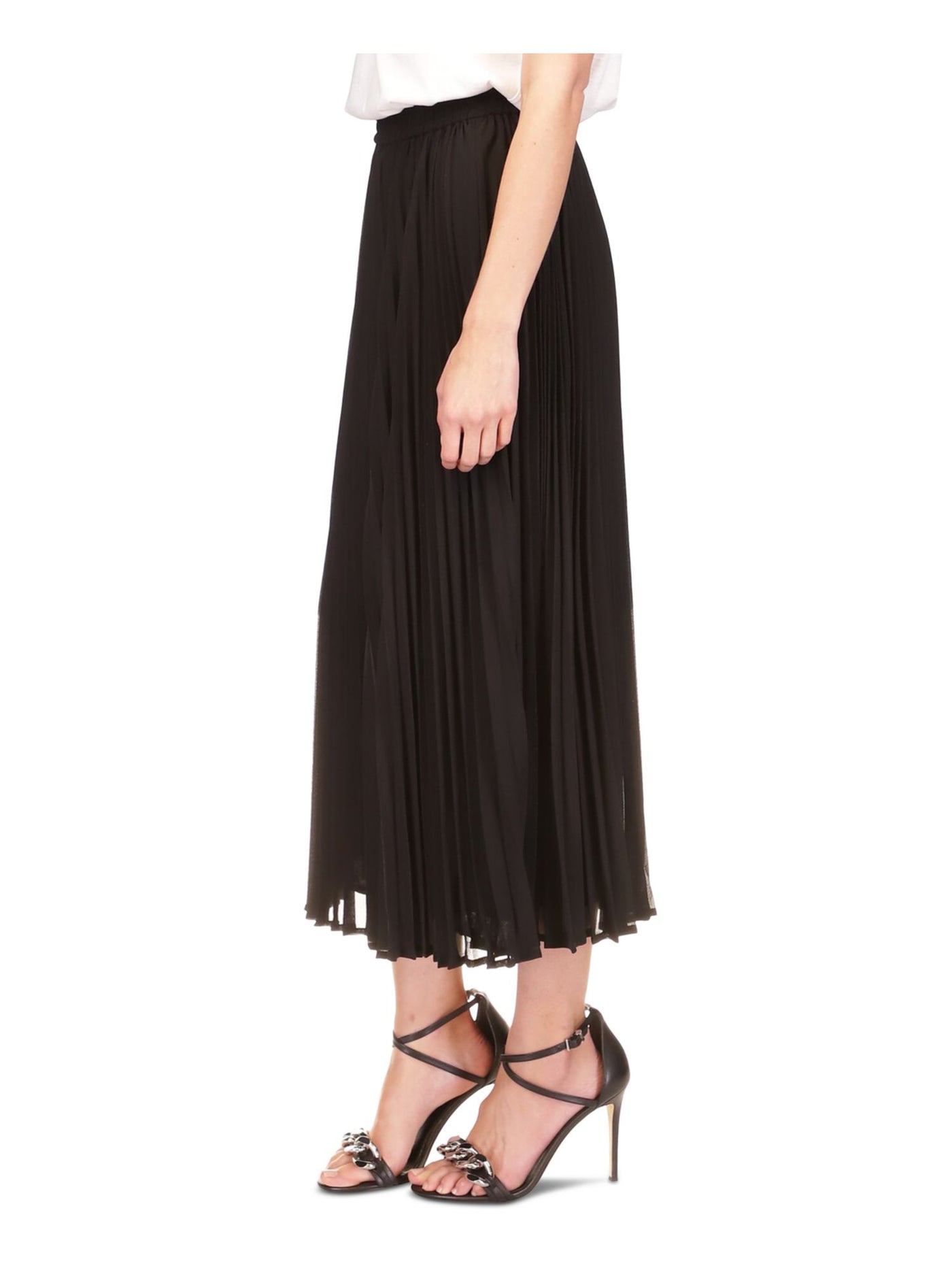 MICHAEL MICHAEL KORS Womens Black Lined Elastic Waist Pull-on Midi Wear To Work Pleated Skirt L