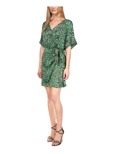 MICHAEL MICHAEL KORS Womens Green Tie Unlined Hook & Eye Front Closure Dolman Sleeve Surplice Neckline Short Faux Wrap Dress XS