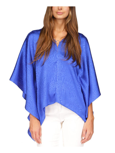MICHAEL MICHAEL KORS Womens Blue Flutter Sleeve V Neck Top L\XL