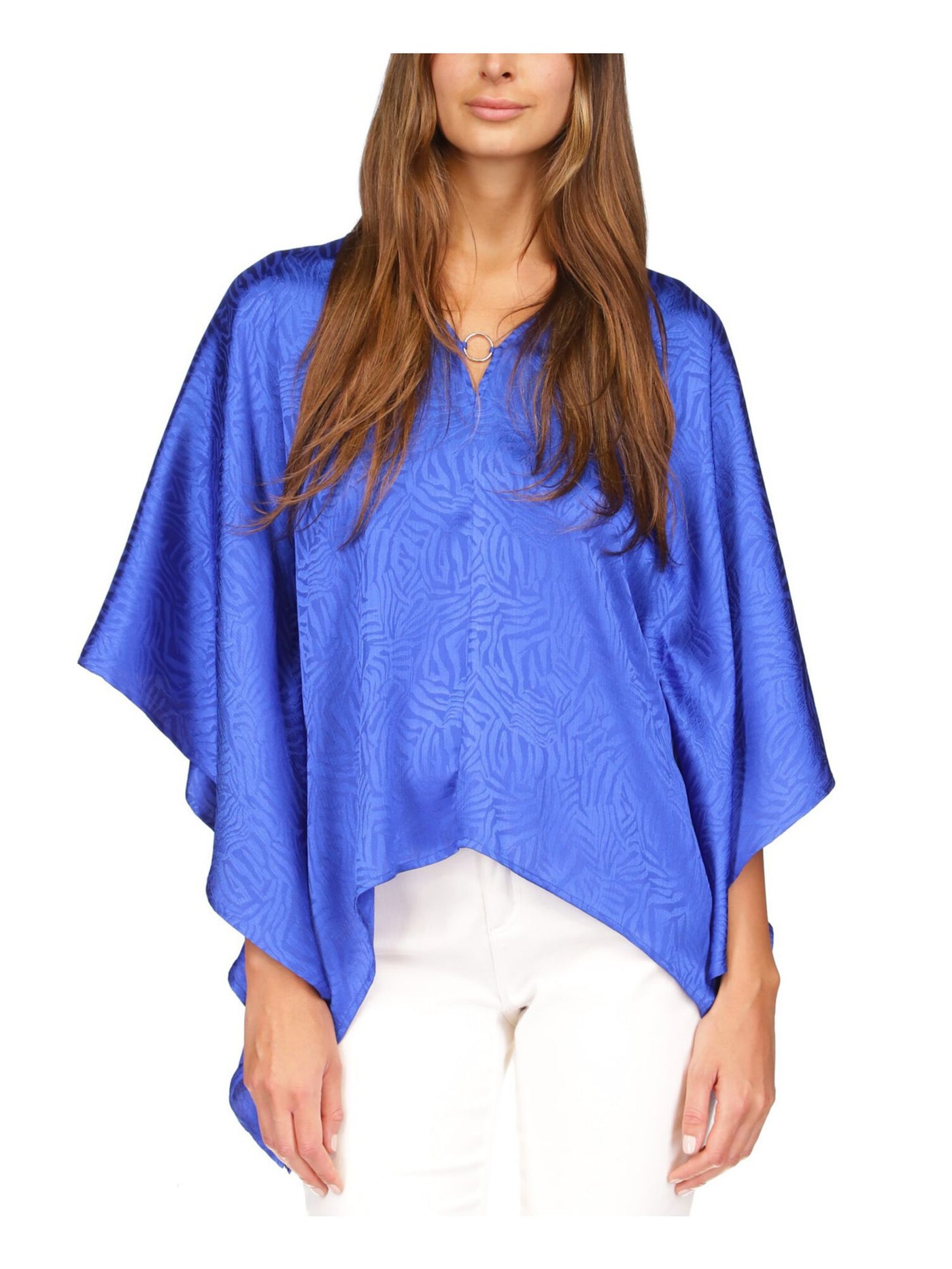 MICHAEL MICHAEL KORS Womens Blue Flutter Sleeve V Neck Top S\M