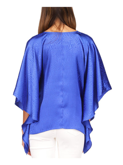 MICHAEL MICHAEL KORS Womens Blue Flutter Sleeve V Neck Top S\M