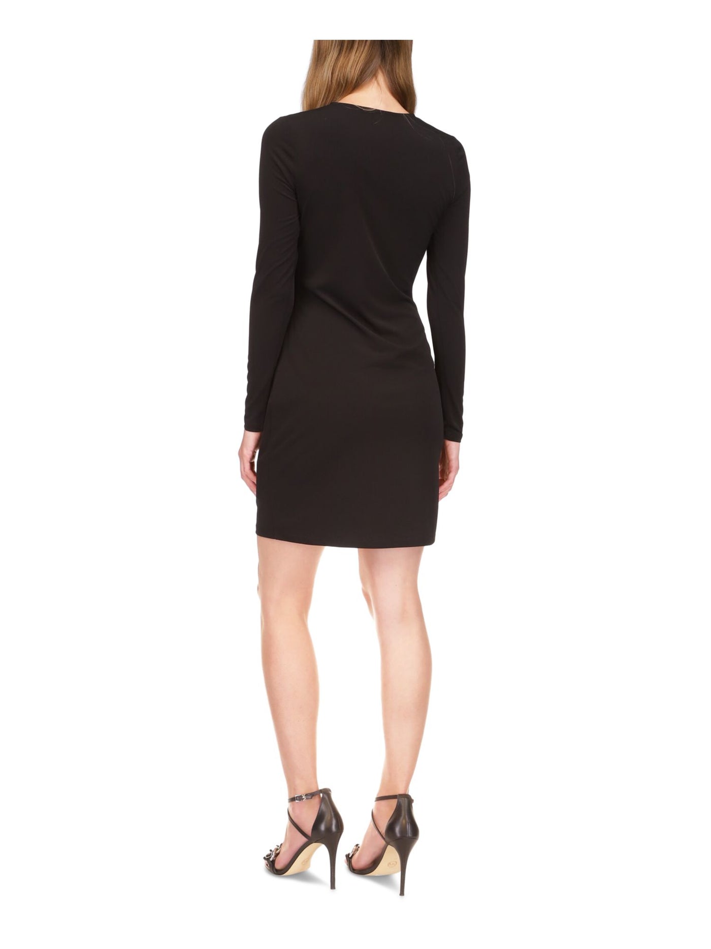 MICHAEL MICHAEL KORS Womens Black Long Sleeve V Neck Cocktail Sheath Dress S