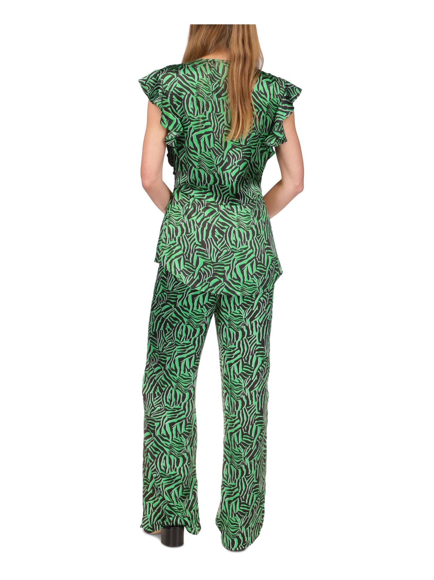 MICHAEL MICHAEL KORS Womens Green Pocketed Drawstring Waist High Side Slits Printed Wide Leg Pants M