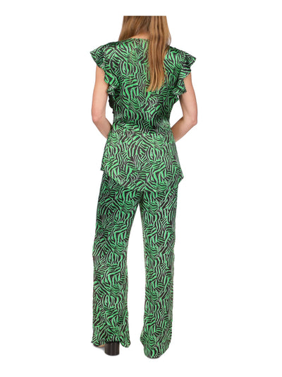 MICHAEL MICHAEL KORS Womens Green Pocketed Drawstring Waist High Side Slits Printed Wide Leg Pants L