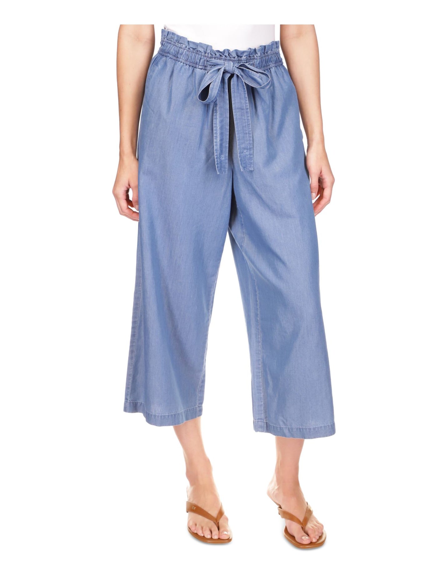 MICHAEL MICHAEL KORS Womens Blue Pocketed Paper Bag Elastic Waist Wide Leg Pants L