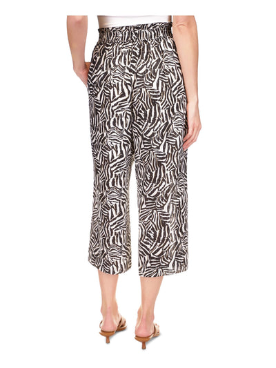 MICHAEL MICHAEL KORS Womens White Pocketed Lined Paper Bag Elastic Waist Drawstri Animal Print Cropped Pants M