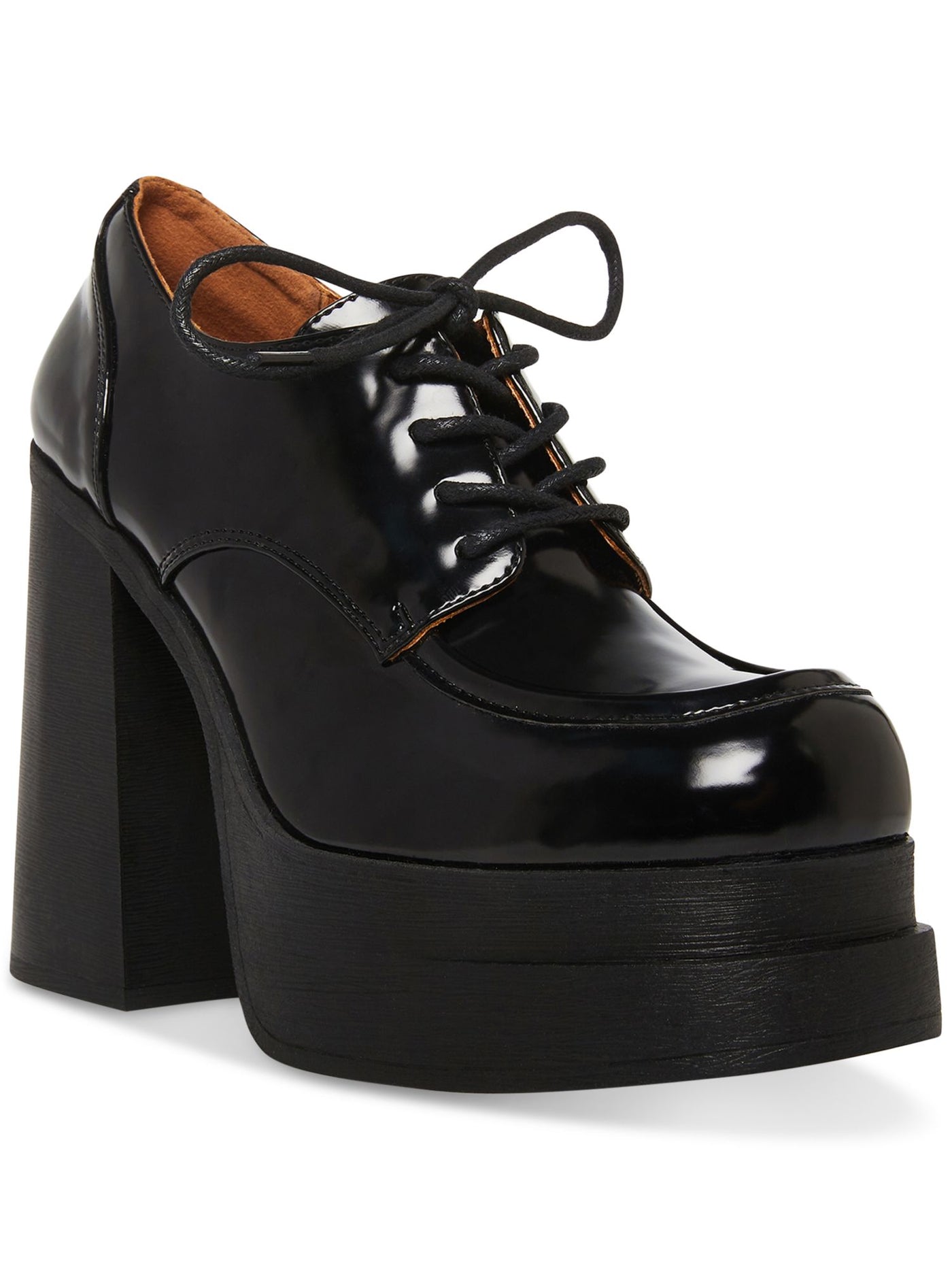 MADDEN GIRL Womens Black 1-1/2" Platform Cushioned Drummen Square Toe Lace-Up Oxfored Heels 8.5 M