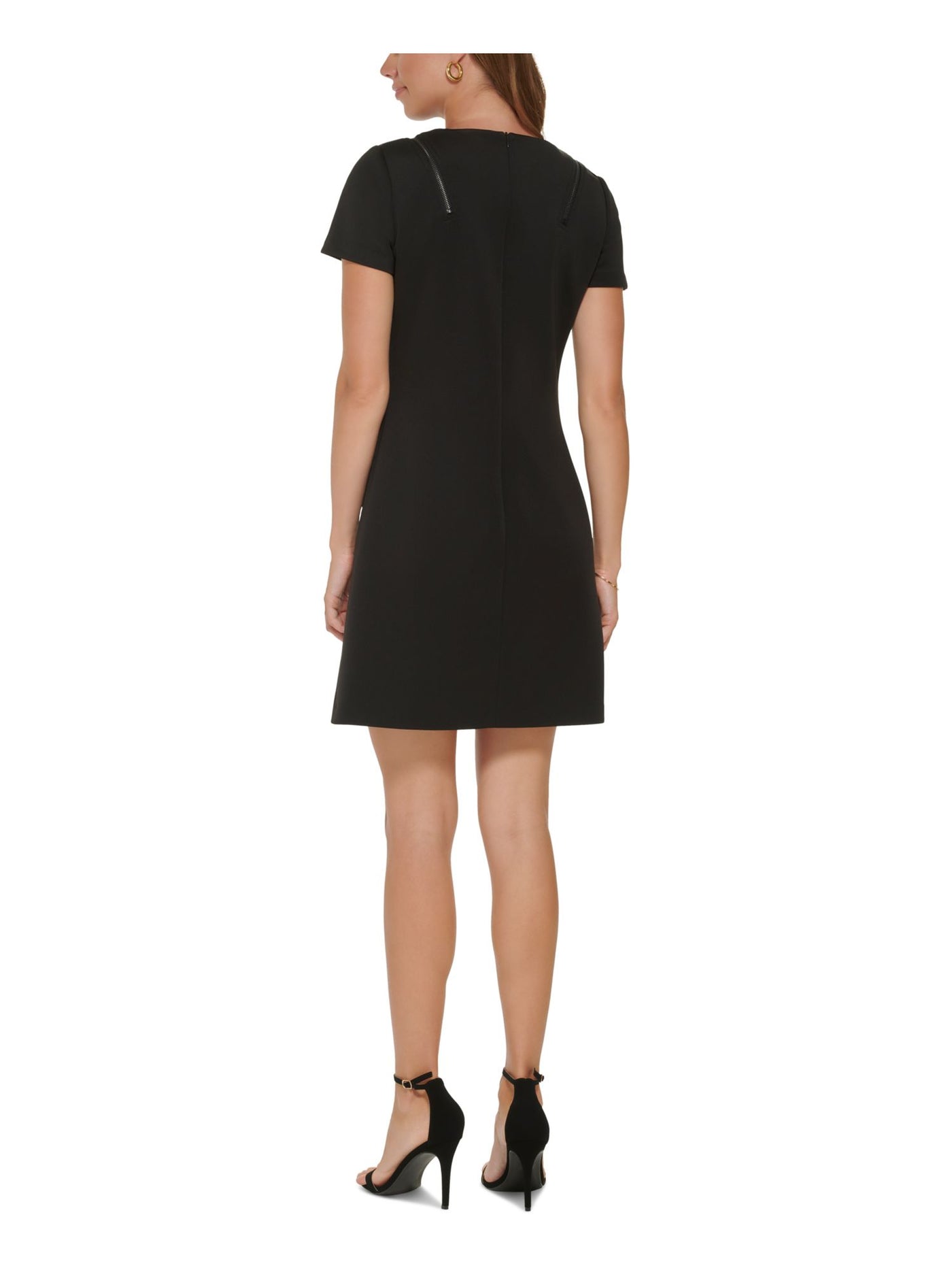DKNY Womens Black Zippered Unlined Short Sleeve Round Neck Short Sheath Dress 4