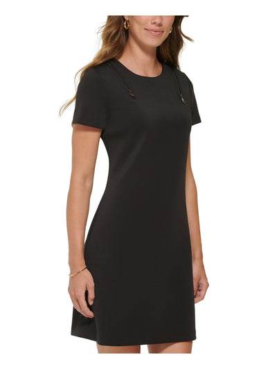 DKNY Womens Black Zippered Unlined Short Sleeve Round Neck Short Sheath Dress 10