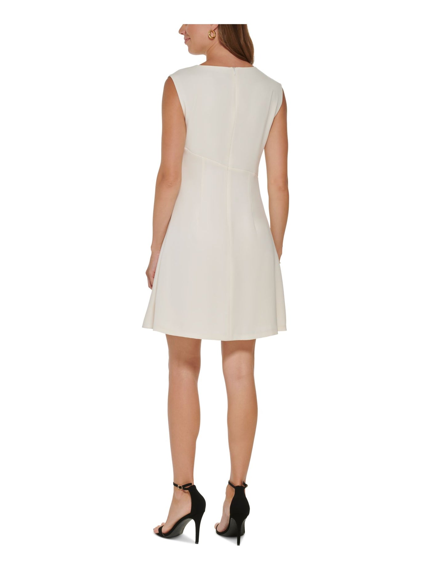 DKNY Womens Ivory Pleated Zippered Lined Ruffled Sleeveless Asymmetrical Neckline Above The Knee Party Fit + Flare Dress 14