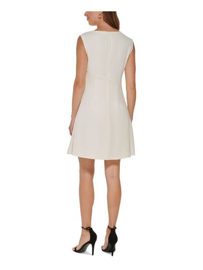 DKNY Womens Ivory Pleated Zippered Lined Ruffled Sleeveless Asymmetrical Neckline Above The Knee Party Fit + Flare Dress 8