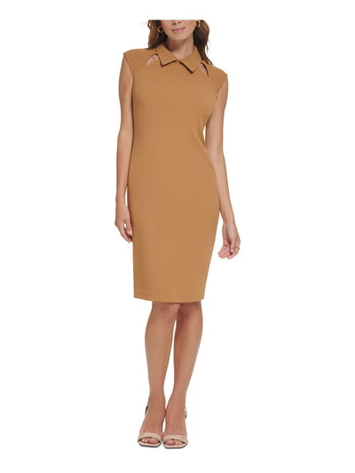 CALVIN KLEIN Womens Brown Cap Sleeve Collared Knee Length Wear To Work Sheath Dress 12