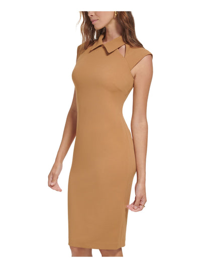 CALVIN KLEIN Womens Brown Cap Sleeve Collared Knee Length Wear To Work Sheath Dress 12