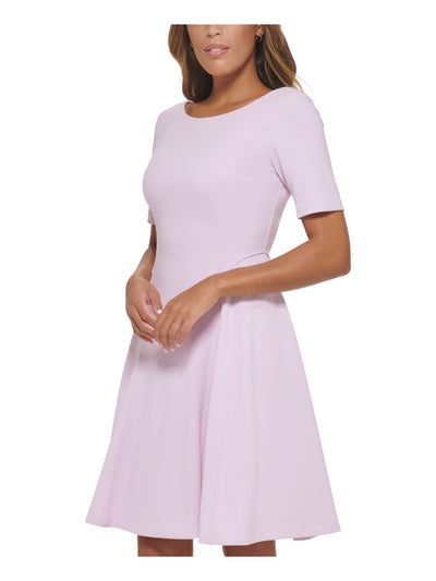 CALVIN KLEIN Womens Pink Zippered Lined Scoop Back Short Sleeve Round Neck Above The Knee Wear To Work Fit + Flare Dress 6