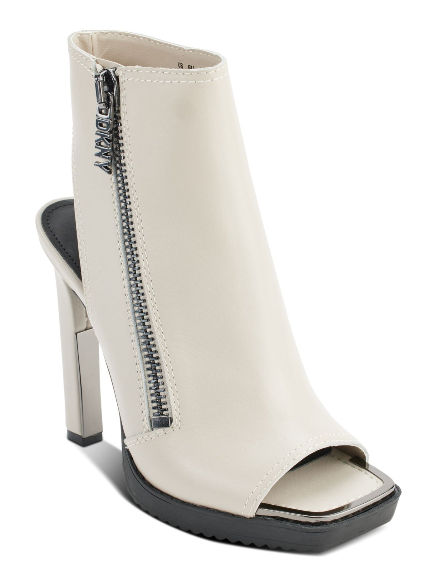 DKNY Womens Ivory Cut Out Heel Padded Malia Square Toe Block Heel Zip-Up Leather Dress Shootie 6 M