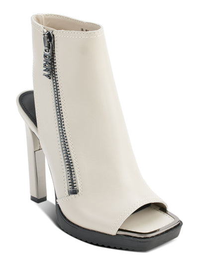 DKNY Womens Ivory Cut Out Heel Padded Malia Square Toe Block Heel Zip-Up Leather Dress Shootie 6 M