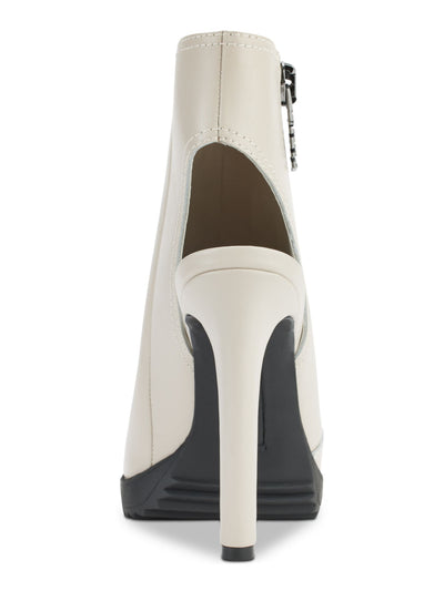 DKNY Womens Ivory Cut Out Heel Padded Malia Square Toe Block Heel Zip-Up Leather Dress Shootie 6 M